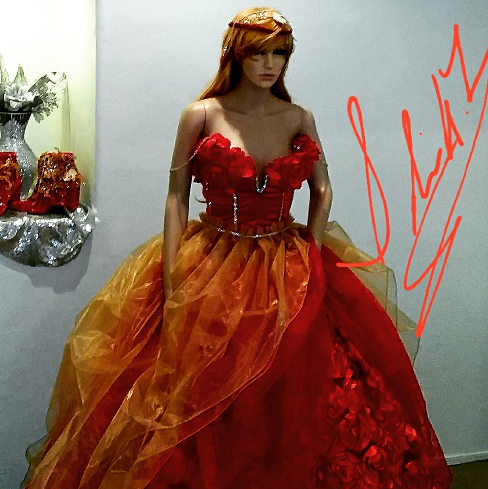 SAMPLE GOWN ONLY "COLETTE" Red & Gold Wedding Ballgown Set
